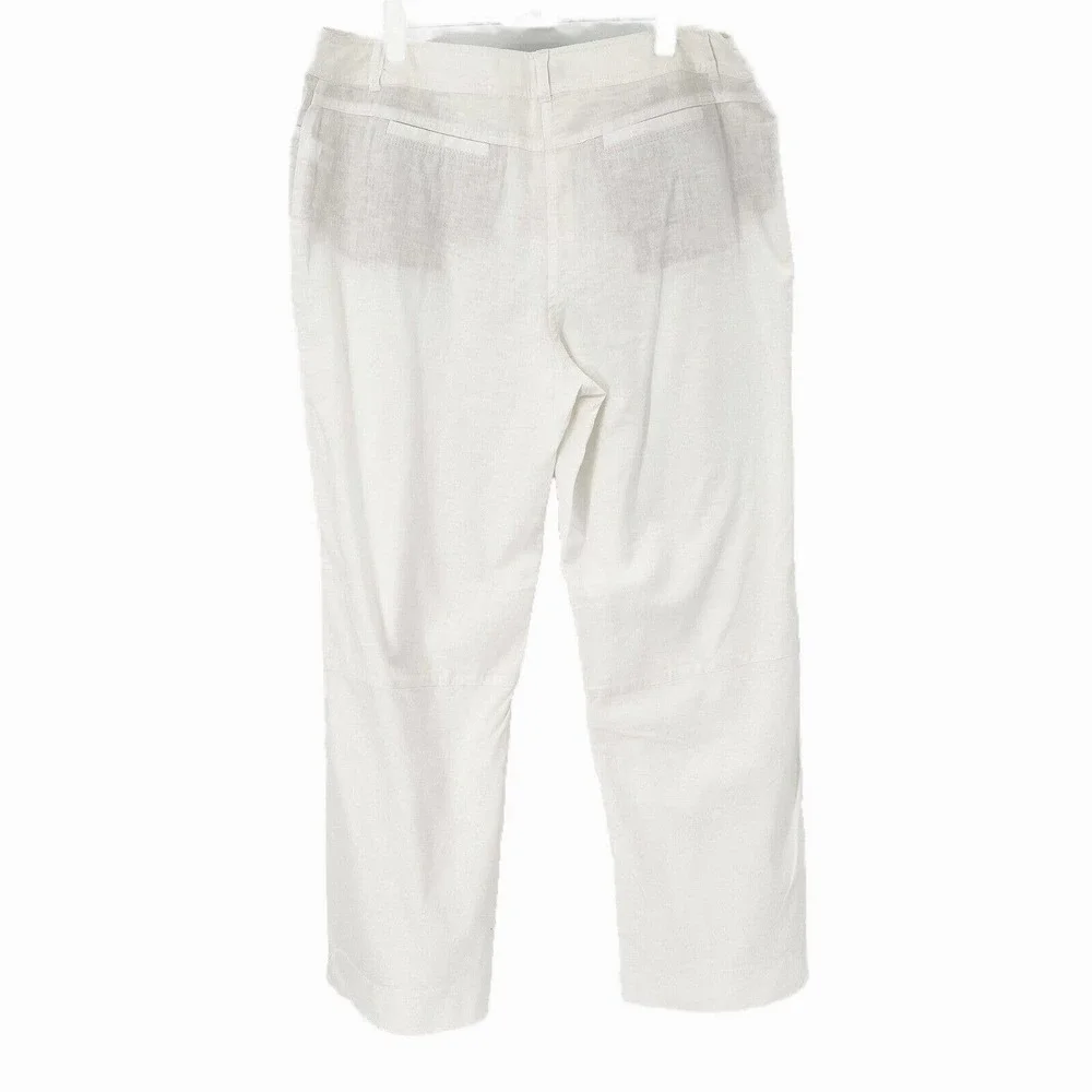 J.Jill Linen Straight Pants Sz 14 White Seamed High Rise Flat Front Pockets‎ NWT